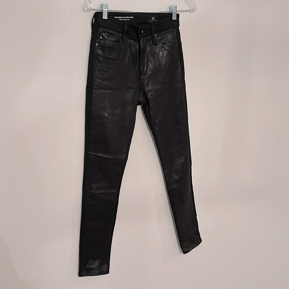 NWOT AG Farrah Skinny HR Black Ankle Coated Front Jeans